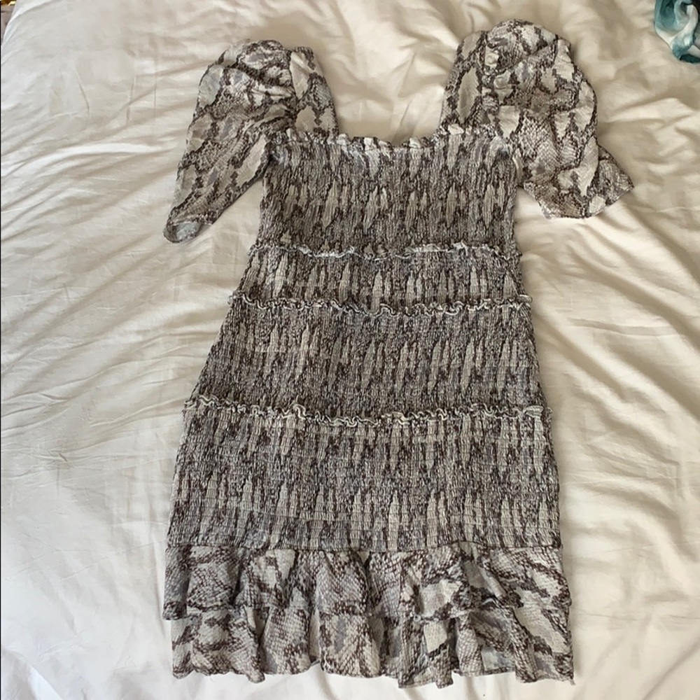 ruched dress with shoulder detail
